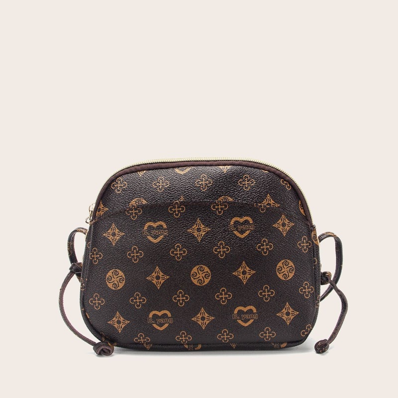 

Geometric Print Crossbody Bag, Coffee brown