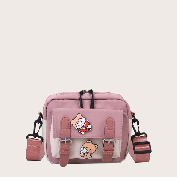 

Girls Double Buckle Decor Crossbody Bag, Pink