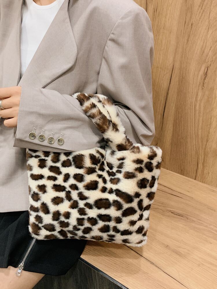 fluffy animal print tote bag