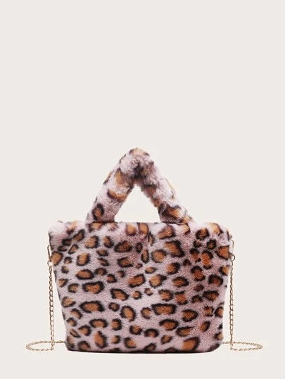 fluffy cheetah tote bag
