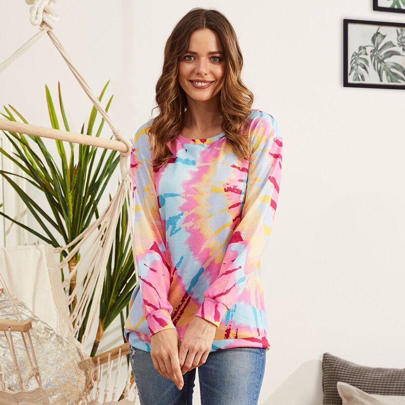 

LUUKSE Drop Shoulder Tie Dye Pullover, Multicolor