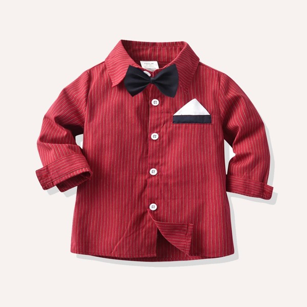 

Toddler Boys Bow Neck Stripe Shirt, Burgundy