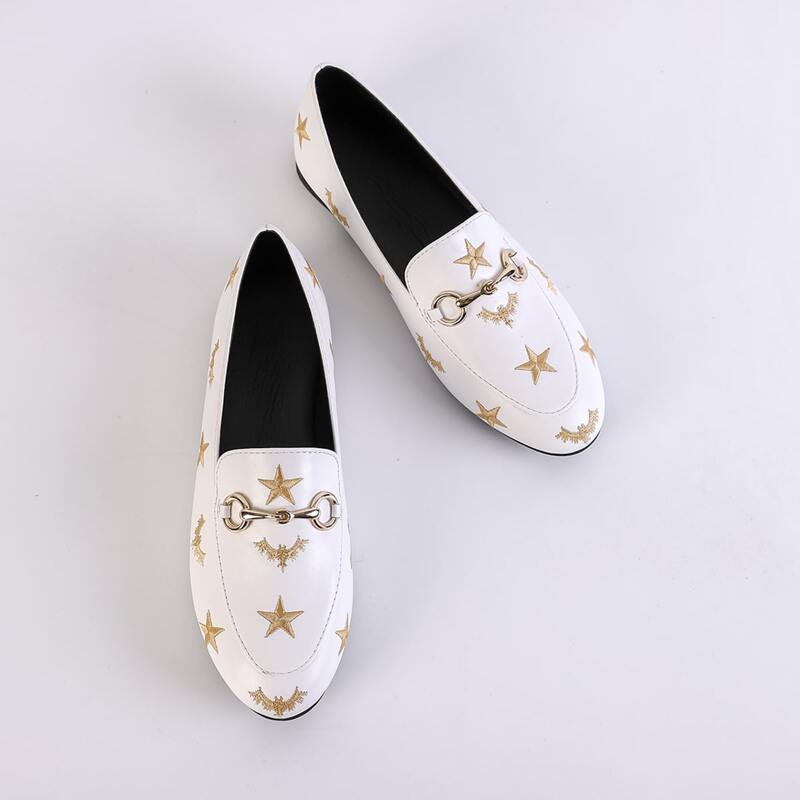 

Star & Bat Embroidered Loafers, White