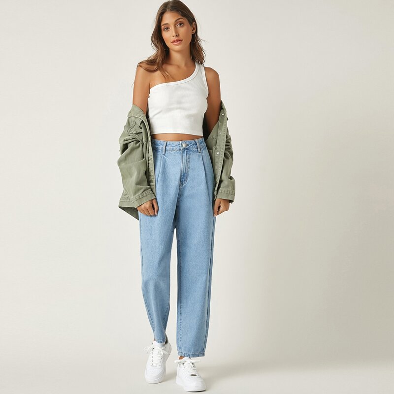 

High-Waisted Baggy Jeans, Light wash