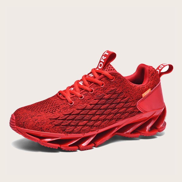 

Men Fish Scale Design Lace-up Front Sneakers, Red