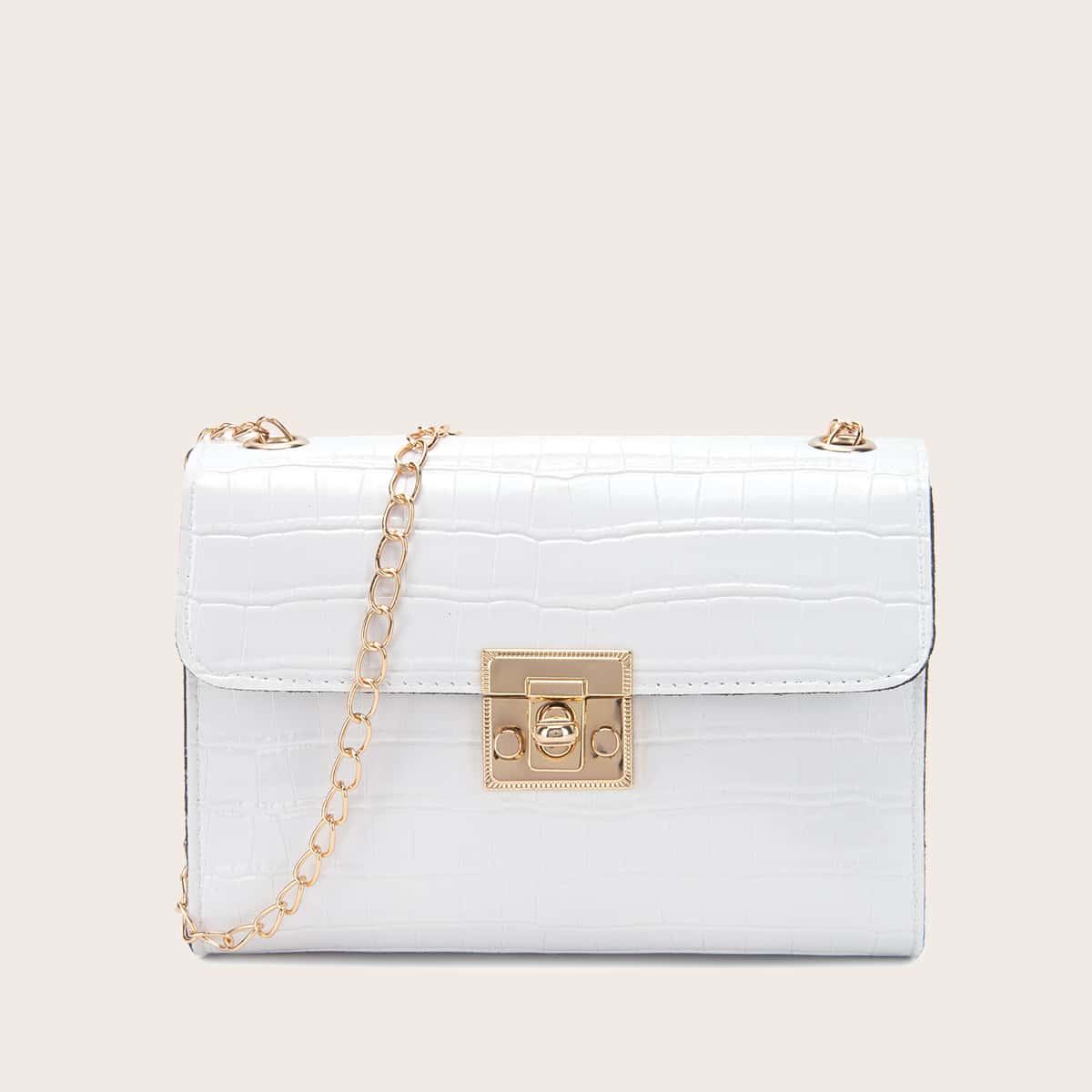 

Croc Embossed Chain Crossbody Bag, White