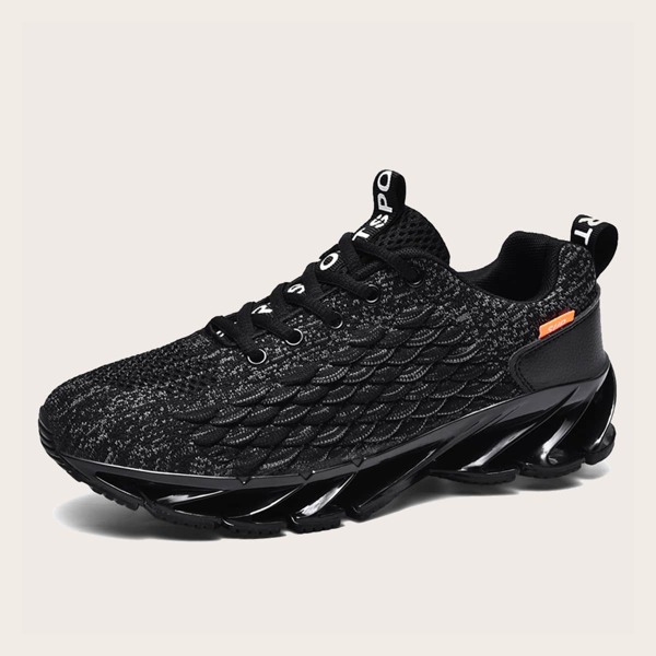 

Men Fish Scale Design Lace-up Front Sneakers, Black