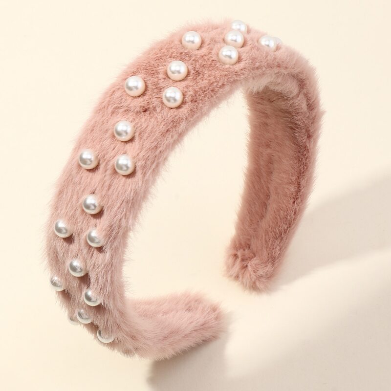 

Faux Pearl Fluffy Hair Hoop, Baby pink