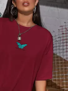 SHEIN Unity T-shirt Hewan Casual - Burgundy - View 3