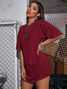 SHEIN Unity T-shirt Hewan Casual - Burgundy - View 4