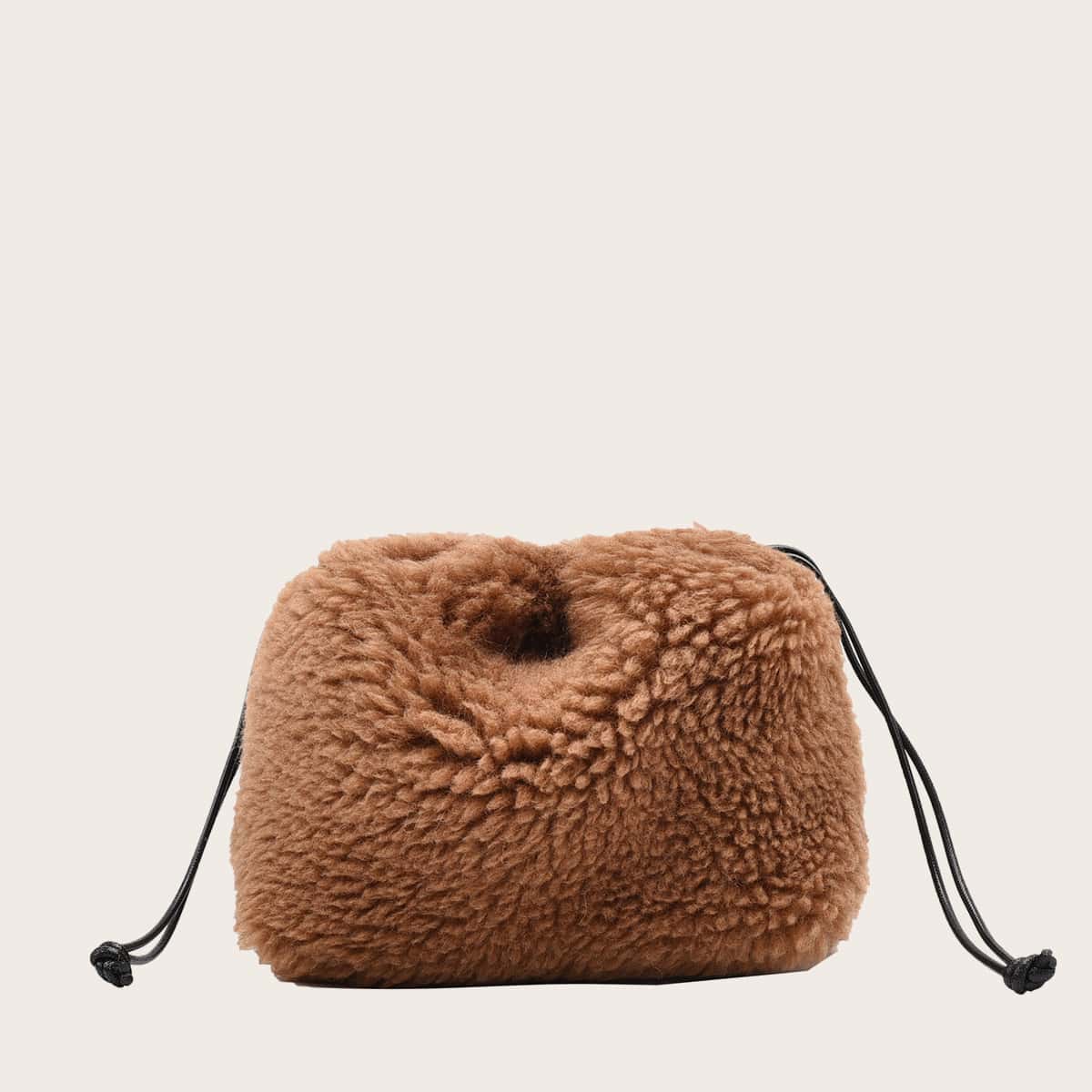 

Minimalist Drawstring Decor Fluffy Crossbody Bag, Brown