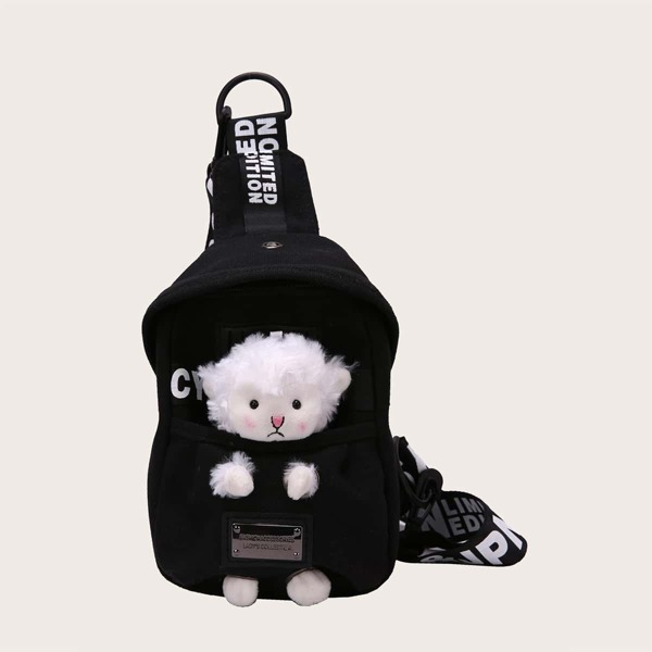 

Kids Cartoon Decor Sling Bag, Black