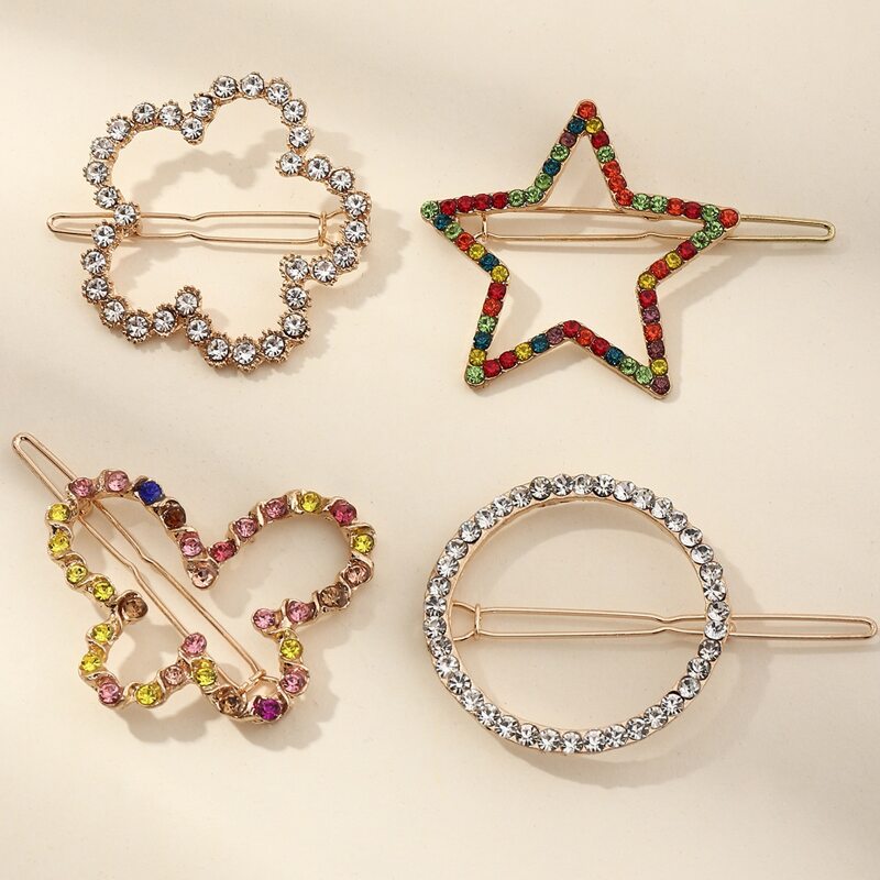

4pcs Rhinestone Geo Hair Clip, Multicolor