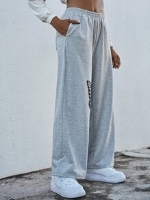 Butterfly Print Elastic Waist Sweatpants