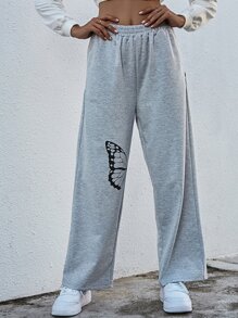 Butterfly Print Elastic Waist Sweatpants