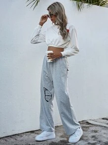 Butterfly Print Elastic Waist Sweatpants