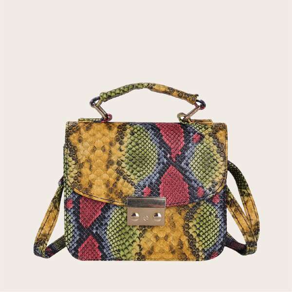 

Snakeskin Print Satchel Bag, Yellow