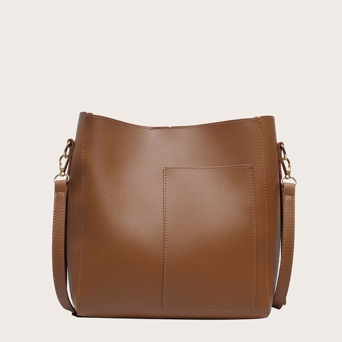 

Minimalist Snap Button Bucket Bag, Brown
