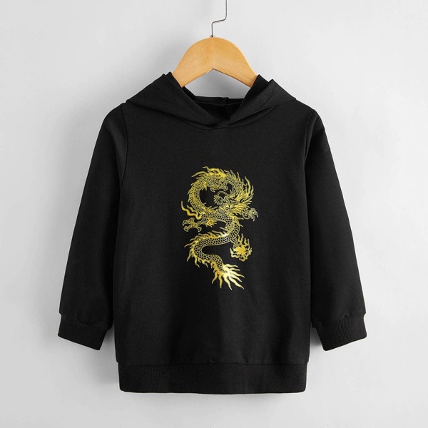 

Toddler Boys Chinese Dragon Graphic Hoodie, Black