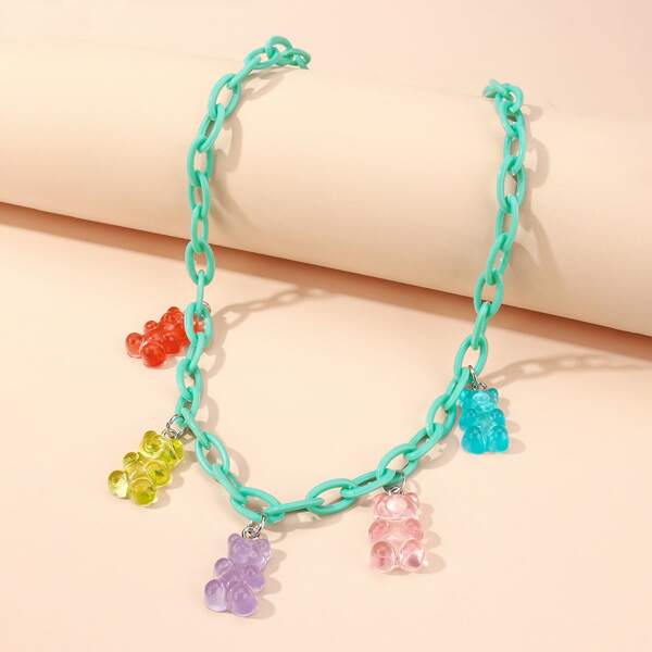 

Girls Bear Tassel Necklace, Green