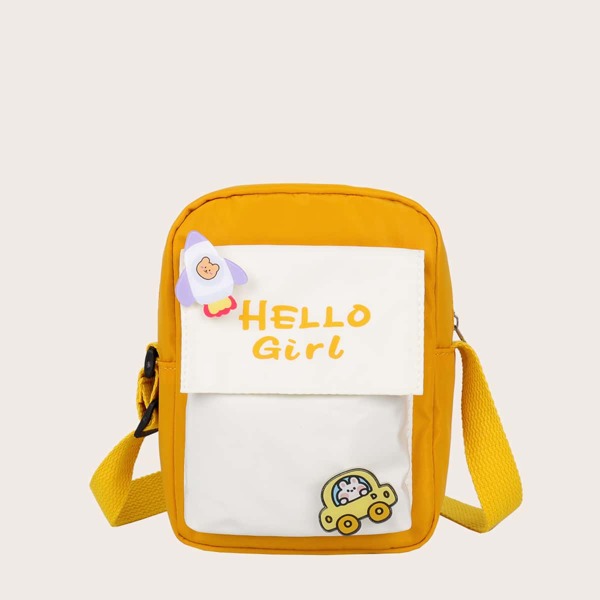 

Girls Cartoon Decor Color Block Crossbody Bag, Yellow