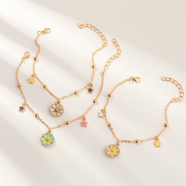 

3pcs Girls Flower Chain Bracelet, Multicolor
