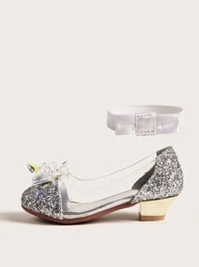 小女童水晶花朵裝飾閃亮平底鞋