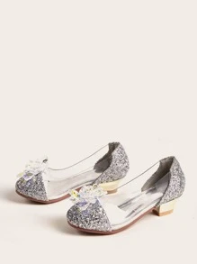 小女童水晶花朵裝飾閃亮平底鞋