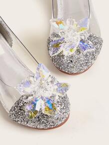 小女童水晶花朵裝飾閃亮平底鞋