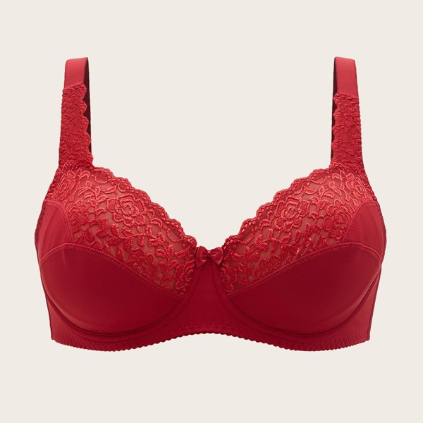 

Plus Contrast Lace Underwire Bra, Red
