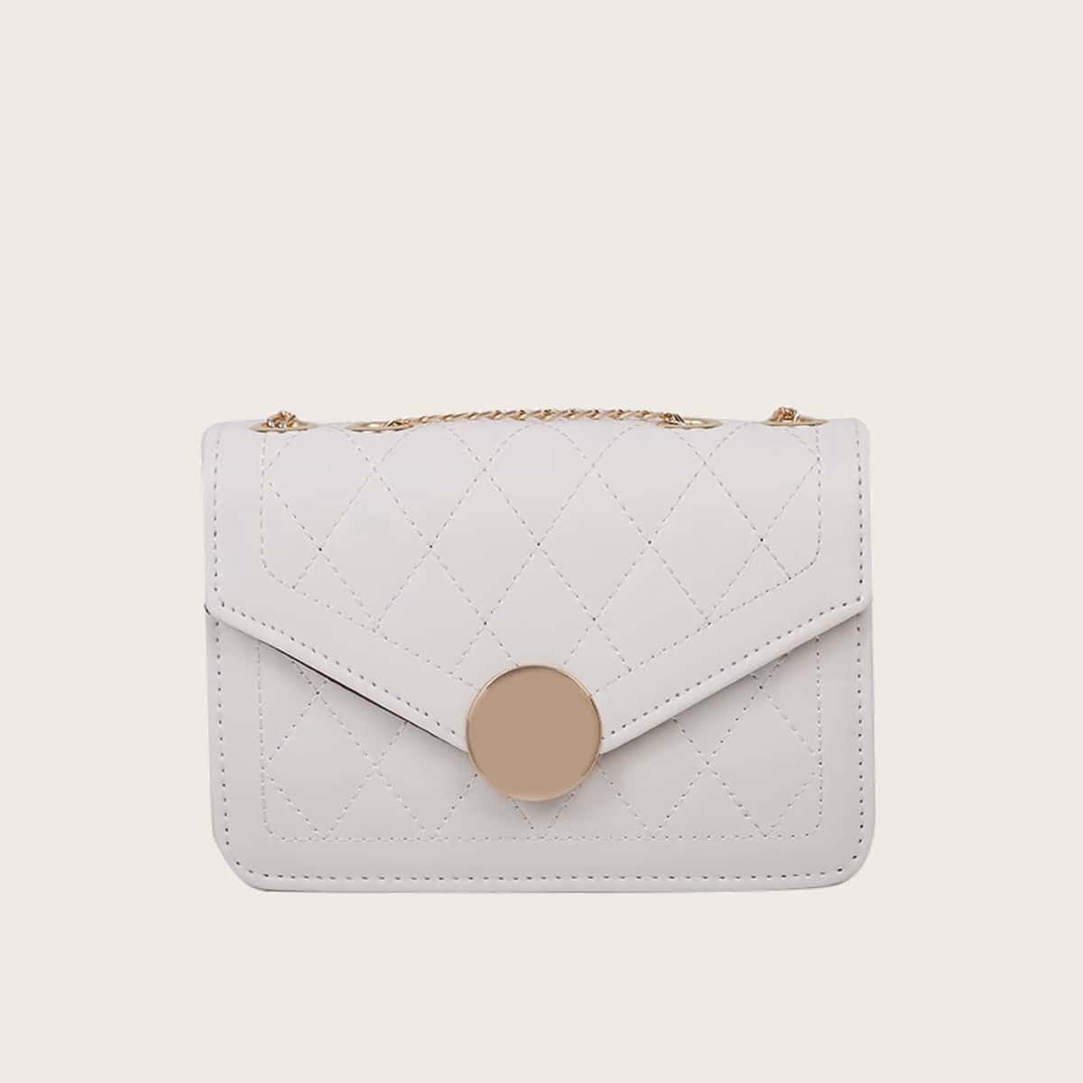 

Quilted Chain Crossbody Bag, White