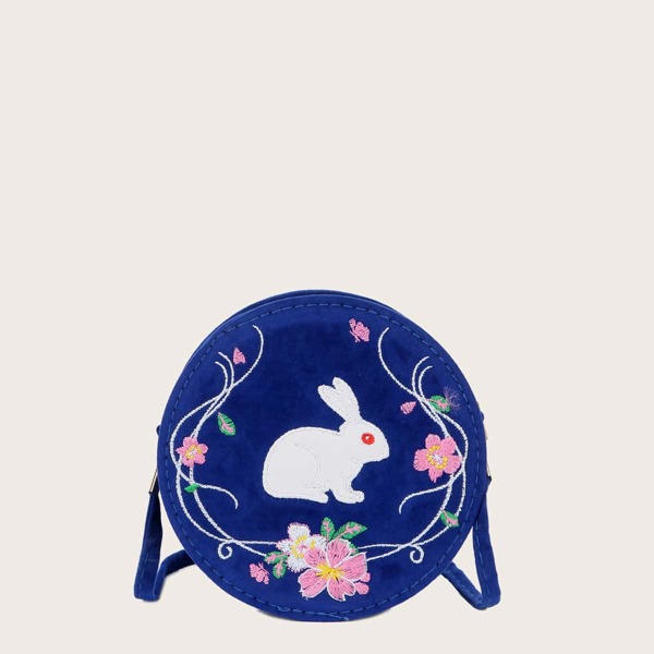 

Mini Velvet Rabbit Pattern Circle Bag, Blue