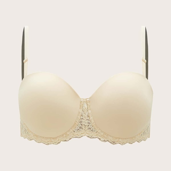 

Plus Lace Trim Full Cup Underwire Bra, Apricot