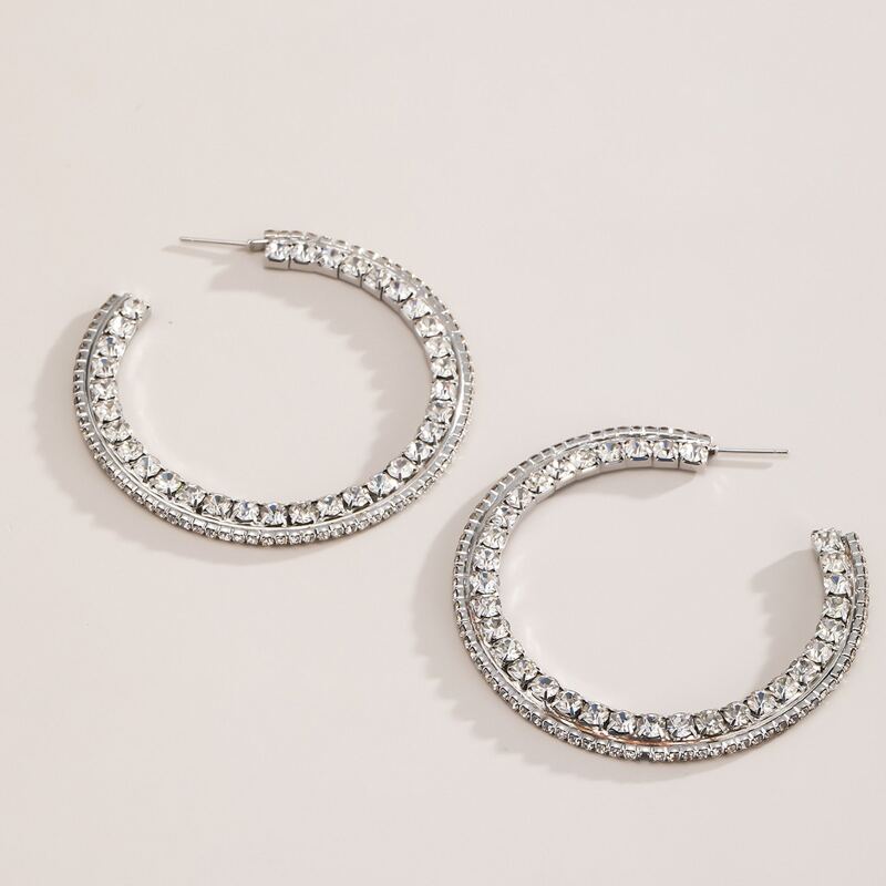 

Rhinestone Hoop Earrings, Silver