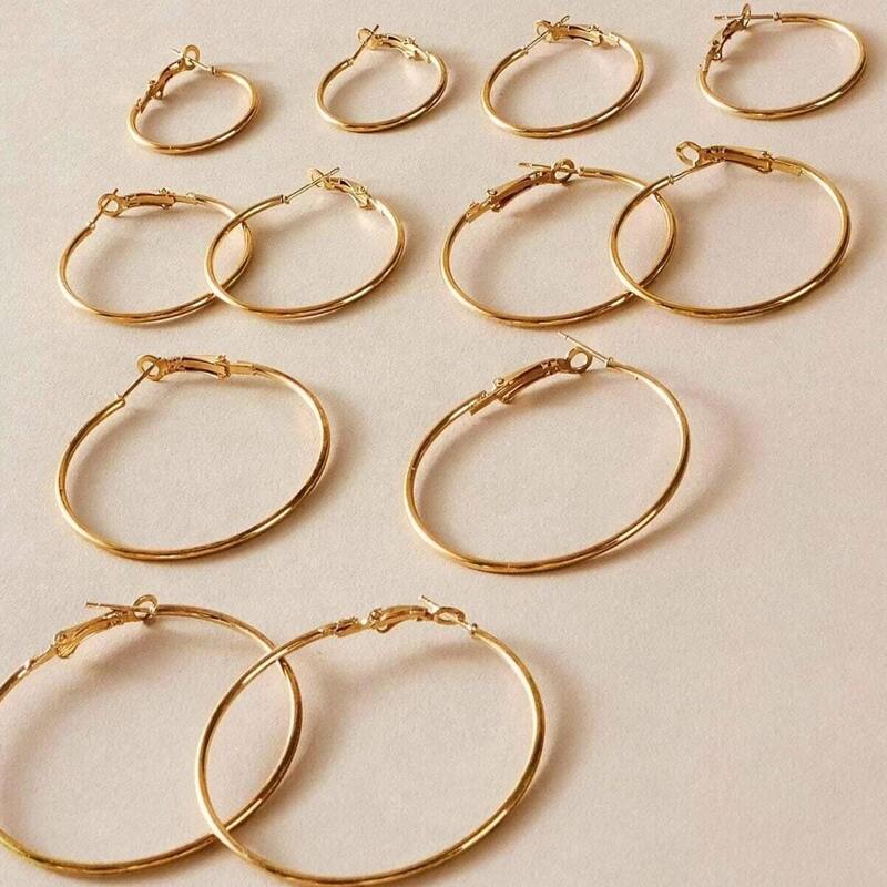 

12pcs Simple Hoop Earrings, Gold