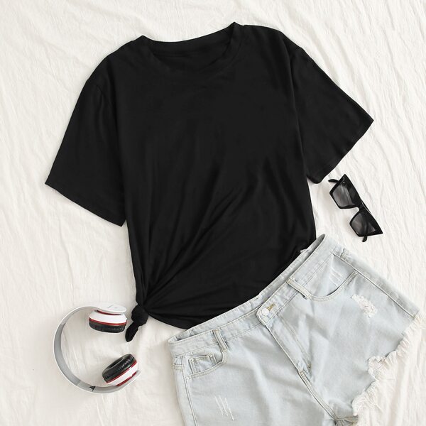 

Plus Letter Graphic Round Neck Tee, Black