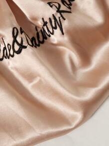 LuxeNights 7pcs Contrast Binding Satin PJ Set / Pajama Set, Fall Winter Clothes Cozy And Elegant Details - Champagne - View 5