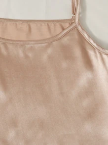 LuxeNights 7pcs Contrast Binding Satin PJ Set / Pajama Set, Fall Winter Clothes Cozy And Elegant Details - Champagne - View 6