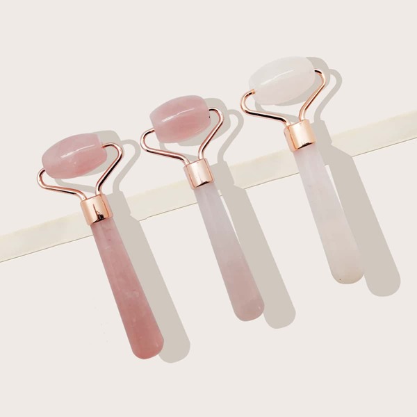 

1pc Random Jade Stone Rose Quartz Facial Massage Roller, Pink