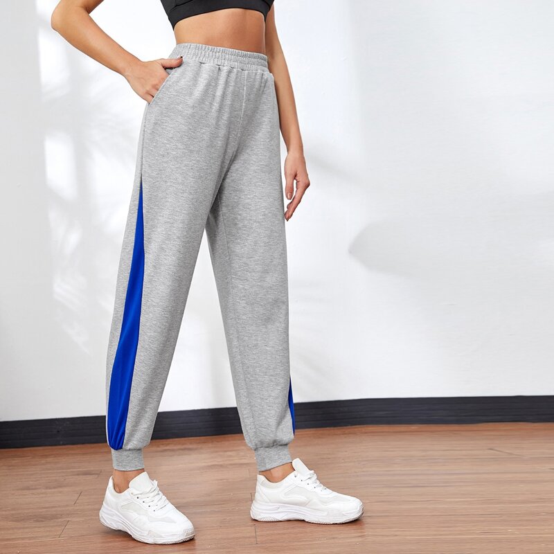 

Contrast Sideseam Sports Pants, Light grey