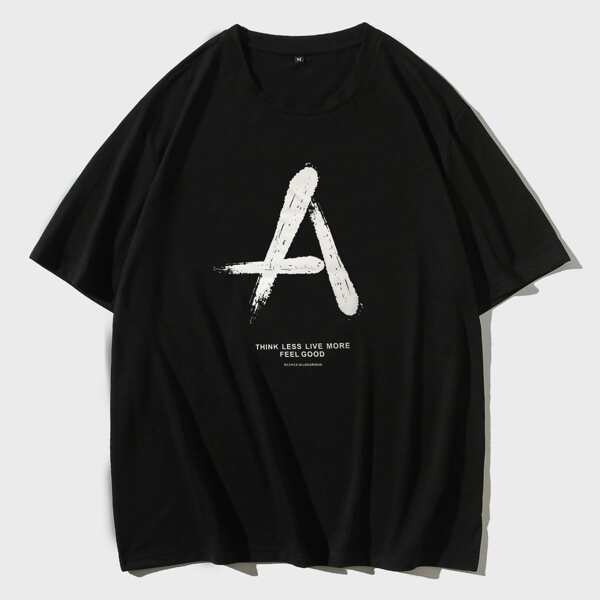 

Men Slogan Graphic Tee, Black