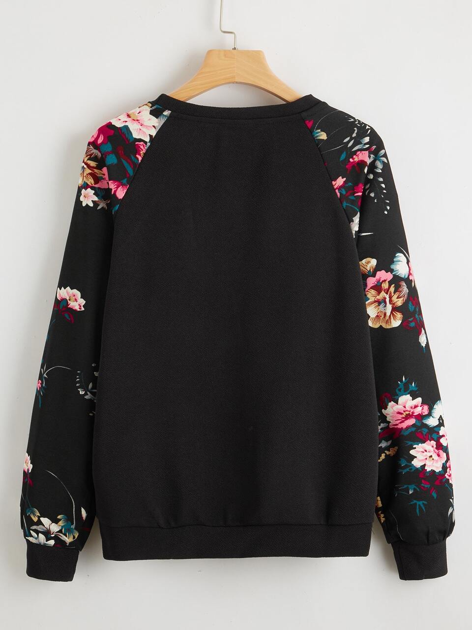 Raglan Sleeve Floral Pullover,Long Sleeve Tops In Fall/Winter