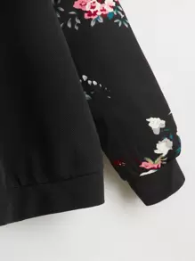 SHEIN LUNE Raglan Sleeve Floral Pullover,Long Sleeve Tops In Fall/Winter - Black - View 4