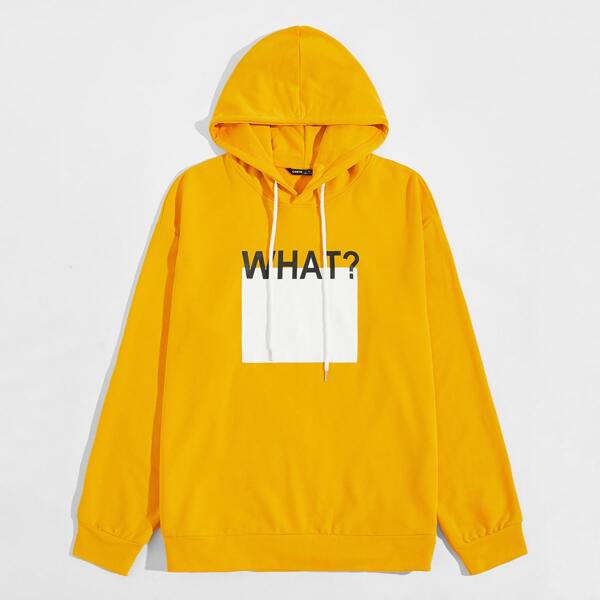 

Men Letter Graphic Drawstring Hoodie, Yellow