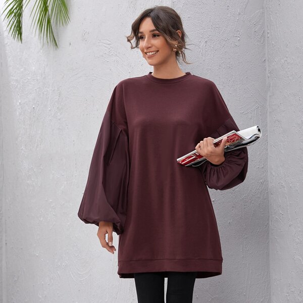 

Contrast Bishop Sleeve Oversized Sweatshirt, Maroon