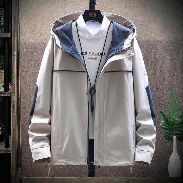 

Men Cut And Sew Windbreaker Jacket, Beige