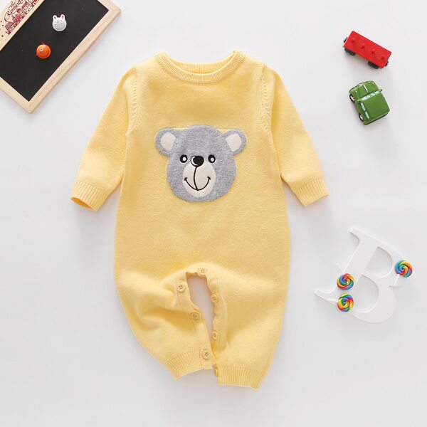 

Baby Unisex Cartoon Pattern Knit Jumpsuit, Yellow
