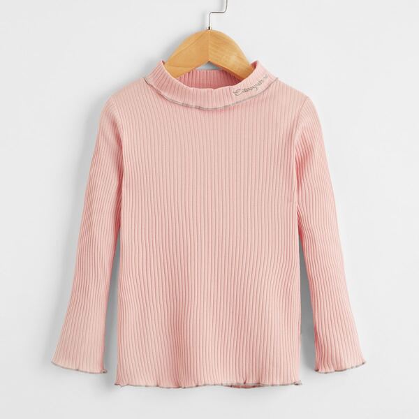 

Toddler Girls Letter Embroidered Rib-Knit Tee, Baby pink