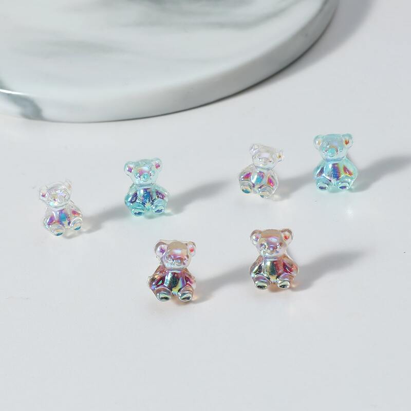 

3pairs Colorful Bear Stud Earrings, Multicolor