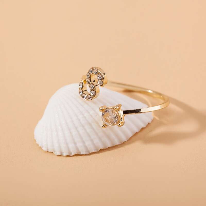 

Rhinestone Letter Decor Ring, Gold